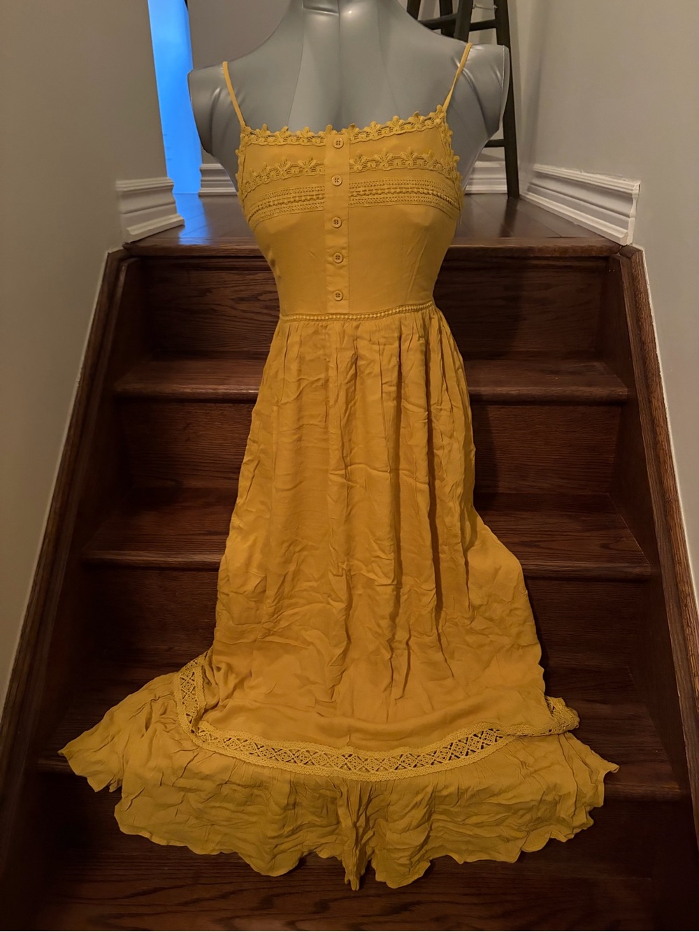 Spaghetti-Strap Maxi Dress in Mustard Yellow